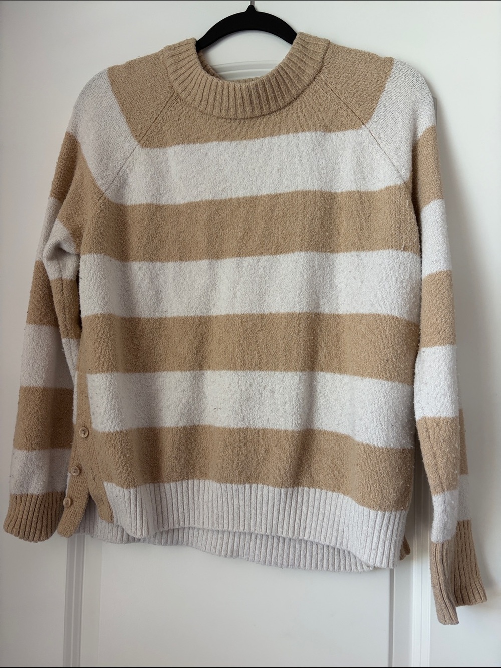 Time and Tru Beige and White Striped Crewneck Sweater